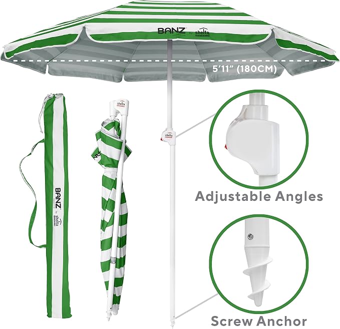 BANZ Cabana Beach Umbrella UPF 50 - UV Protection Foil-Lined Portable | UPF 50+ UV protection, Quick-dry fabric, Comfortable stretch fit