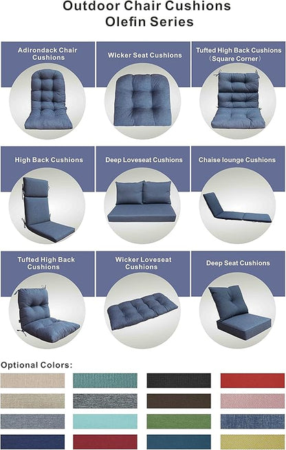 Outdoor Chair Cushions, Fade Resistant Replacement Tufted Cushion for Patio Dining Chair, Set of 2, Denim Blue