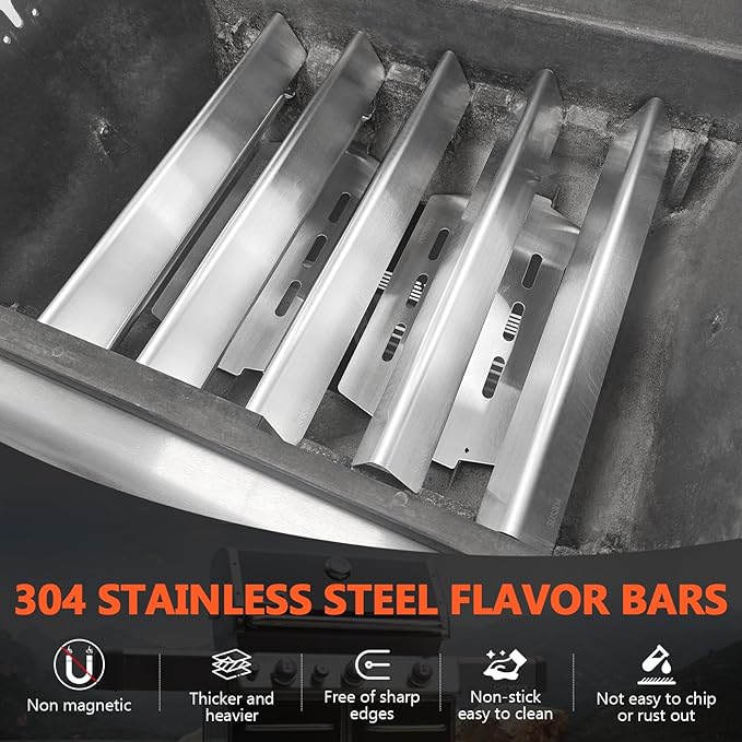 SUS304 Grill Parts for Weber Genesis 300 Series Grills - 17.5" Flavorizer Bars & Heat Deflectors for Weber Genesis E310 E320 E330 S310 S320 S330, Replacement Parts for Weber 7620 7621 7622 65055