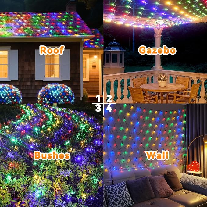 LitHome 14.8FT x 5FT Christmas Net Lights Outdoor Mesh Lights Connectable | 8 Modes 300 LED Multicolor Net Light Green Wire, Waterproof Giant Christmas Mesh Light for Bushes Garden Yard Party Decor