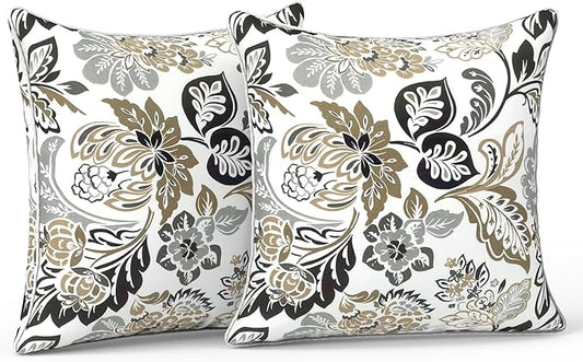 LVTXIII Set of 2 Patio Throw Pillows Waterproof 16"x16" Fade Resistant Outdoor Throw Pillows with Inserts, Fluffy Decorative Garden Toss Pillow Cushions for Home Patio Coach Sofa Use, Dailey Tan