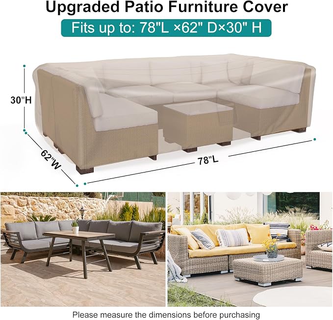 Waterproof Outdoor Patio Furniture Covers 78"L×62"W×30"H Brown | Rain, Dust & UV Protection; Heavy-duty Oxford Resists Tears & Fading; Keeps Dining Tables & Chair Sets Dry on Patio & Deck