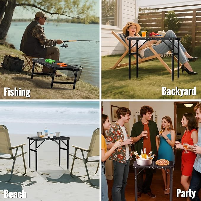 GARLLEN 2ft Folding Camping Table Max Capacity 66lbs, 3 Adjustable Height Picnic Table with MDF Tabletop, Portable Folding Tables for Camping, Travel, Picnic, BBQ, Threaded Install, 23.6" L x 15.7" W