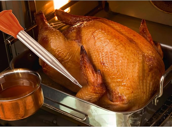 HIC Kitchen Roasting Heat Resistant Turkey Baster with Injector Needle and Cleaning Brush, 18/8 Stainless Steel and Silicone, 13-Inch, 2-Ounces