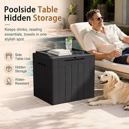 JUMMICO 31 Gallon Resin Deck Box Waterproof Indoor Outdoor Storage Boxes for Patio Furniture Cushions and Garden Tools (Black)