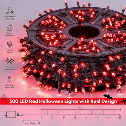 JMEXSUSS 500 LED Halloween Lights Outdoor, Red Christmas String Lights | 173ft, Plug in, Remote Control, Waterproof, 8 Modes Red Halloween Lights for Tree Party Patio Xmas Holiday Halloween Decor