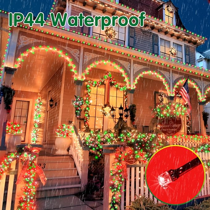 XURISEN 551FT 1400 LED Christmas Lights Outdoor Green Wire String Lights 8 Modes with Timer Memory Waterproof Fairy Lights Plug in for Xmas Tree Wedding Yard Party Holiday Decorations(Red+Green)