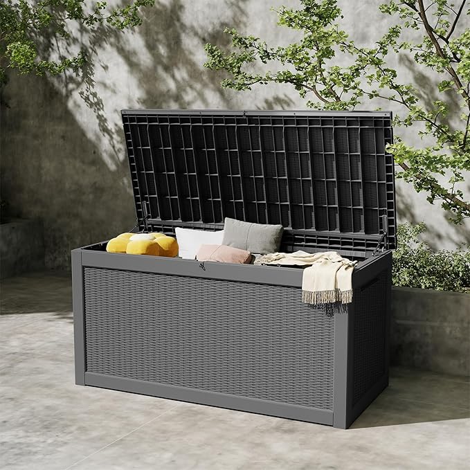 FEFLO 260 Gallon Waterproof Resin Outdoor Storage Box, Lockable & UV Resistant Patio Deck Boxes, Outside Storage for Patio Cushions, Pool Toys, Garden Tools & Package Delivery, Black