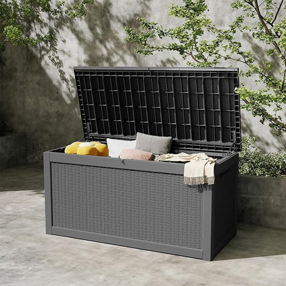 FEFLO 260 Gallon Waterproof Resin Outdoor Storage Box, Lockable & UV Resistant Patio Deck Boxes, Outside Storage for Patio Cushions, Pool Toys, Garden Tools & Package Delivery, Black