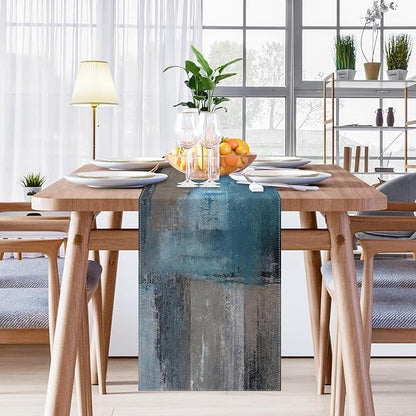 Emvency Blue and Grey Abstract Table Runner, Modern Oil Painting for Kitchen Coffee Table Family Dinners Holiday Parties Wedding Events Decor(13x72 inch)