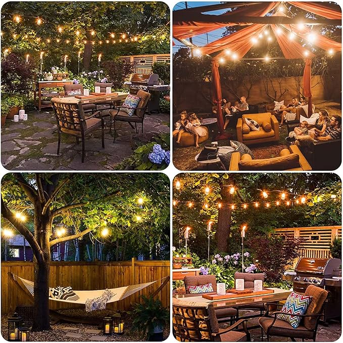 Banord Outdoor String Lights Commercial Grade 96ft Waterproof with 30 S14 Shatterproof Dimmable LED Bulbs, Heavy Duty Hanging Lights for Patio Garden Backyard Decoration, 2W 2x48ft Strands