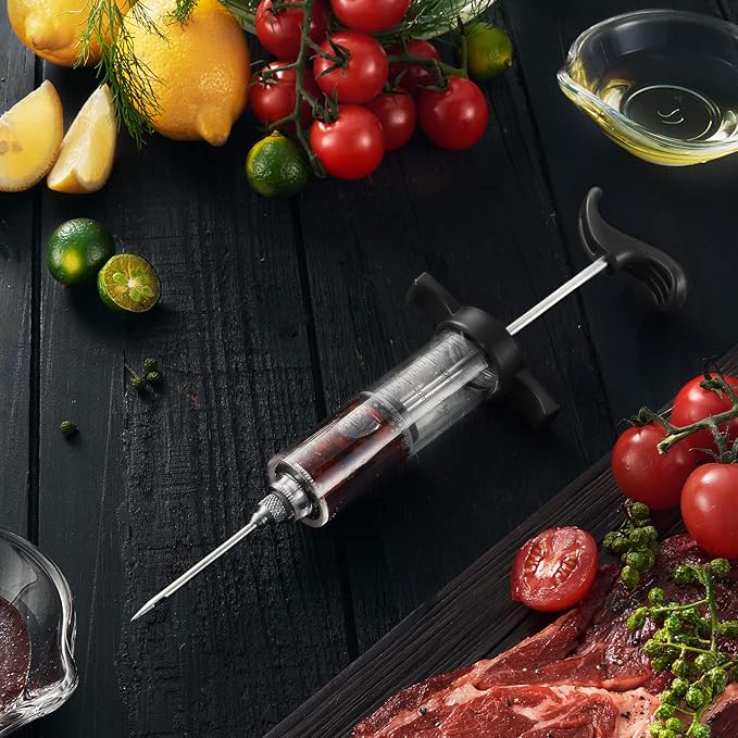 JY COOKMENT Meat Injector Syringe, 1-oz Marinade Flavor Injector with 2 Professional Needles,1 Cleaning Brushes(BLACK)