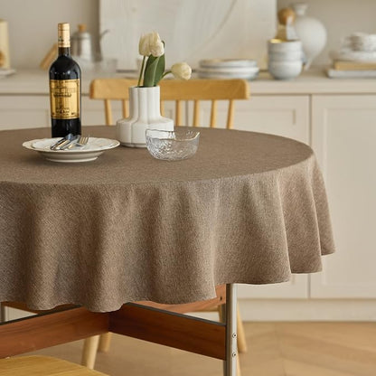 Decorelia Waterproof Round Tablecloth for Round Dining Table, Decorative Rustic Soft Wipeable Table Cloths Cover Indoor Outdoor Use for Holiday,Wedding, Kitchen (70 Inch,Round (4-6 Seats),Coffee)