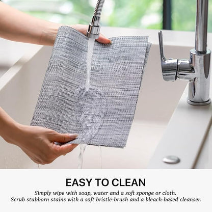 LEXMORE PlaceMats Set of 12 Vinyl/Plastic Woven Place Mats for Kitchen Table Indoor/Outdoor Washable PlaceMat Wipeable Dining Table Mats(Gray)