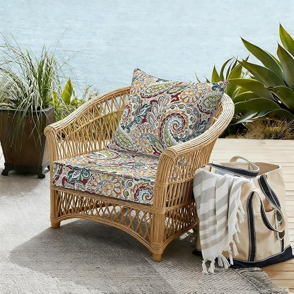 DYTXIII Outdoor Deep Seat Cushion Set, Water Repellent 22"x22" Patio Thick Cushions Replacement with Seat & Back Pillow for Patio Sofa, Wicker Chair, Couch - Paisley Chilli
