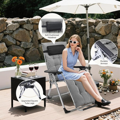 DUMOS Zero Gravity Chair, Lounge Chair Outdoor with Cup Holder | Folding Reclining chairs with Trays and Removable Cushion, for Indoor Outside Beach Camping Patio, Gray