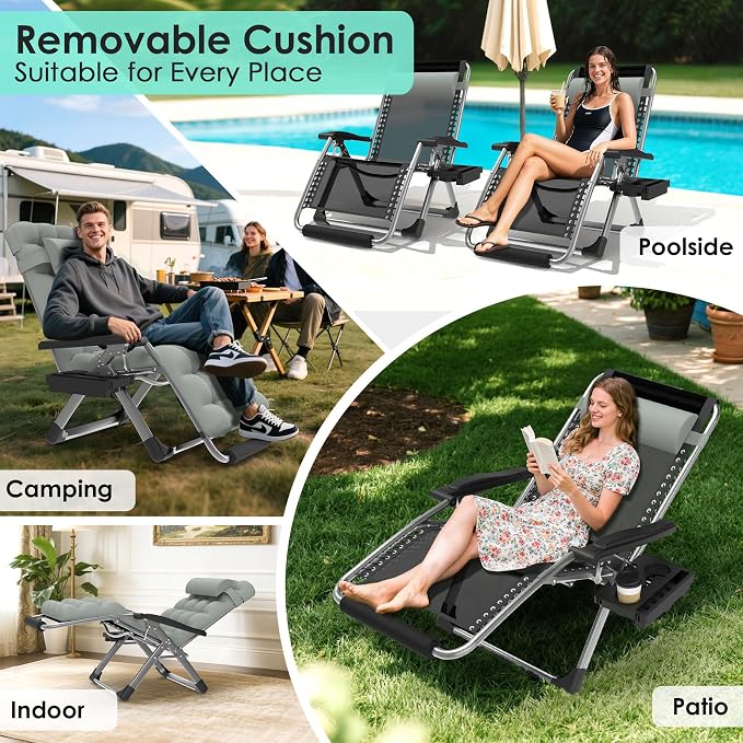 Suteck Oversized Zero Gravity Chair, 29" XL Reclining Lounge Chairs | With Removable Cushion&Headrest, Upgraded Lock and Footrest, Reclining Patio Recliner for Indoor Outdoor