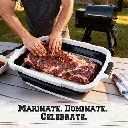 Collapsible XL Smoker & BBQ Prep Tub with Locking Lid | Includes Cutting Board, Meat Marinade & Brine Container For Turkey, Brisket & Ribs - Best Grill Accessories Gifts For Men