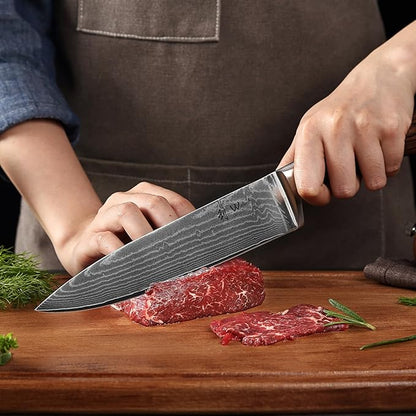 Wakoli EDIB Damascus Chef Knife – 7.9-Inch Japanese-Style Kitchen Knife, 67-Layer Damascus Steel Blade with VG10 Core, Ergonomic Pakkawood Handle – Professional Cooking Knife in Elegant Gift Box