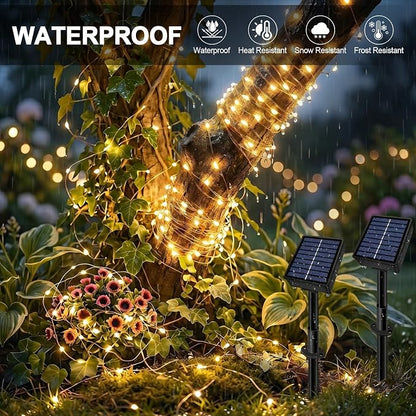 Solar String Lights 2 Pack Total 66FT 200LED Solar Fairy Lights Outdoor Waterproof 8 Lighting Modes Twinkle Lights for Patio, Garden Yard Party Wedding Tree Christmas Halloween Decoration, Warm White