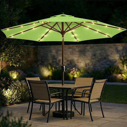 10FT Solar Patio Umbrella with Lights, Outdoor Table Market Umbrella with 32 LED Lights, 8 Sturdy Ribs, Push Button Tilt and Crank for Pool, Deck and Garden, UV-Resistant