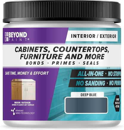Beyond Paint All-in-One Refinishing Paint, No Sanding, Matte Finish for Cabinets, Countertops, Furniture and Doors, 1 Pint, Deep Blue
