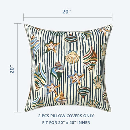 LVTXIII Set of 2 Patio Throw Pillows Covers Waterproof 20x20 Fade Resistant Outdoor Throw Pillow Case, Fluffy Decorative Garden Toss Pillow Covers for Home Patio Coach Sofa Use, Crayon Shells