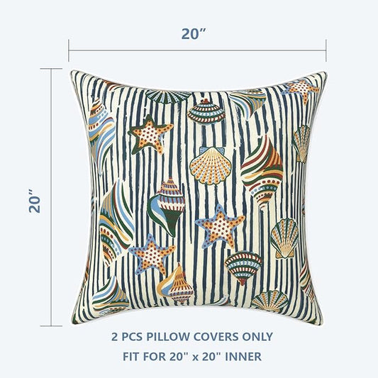LVTXIII Set of 2 Patio Throw Pillows Covers Waterproof 20x20 Fade Resistant Outdoor Throw Pillow Case, Fluffy Decorative Garden Toss Pillow Covers for Home Patio Coach Sofa Use, Crayon Shells