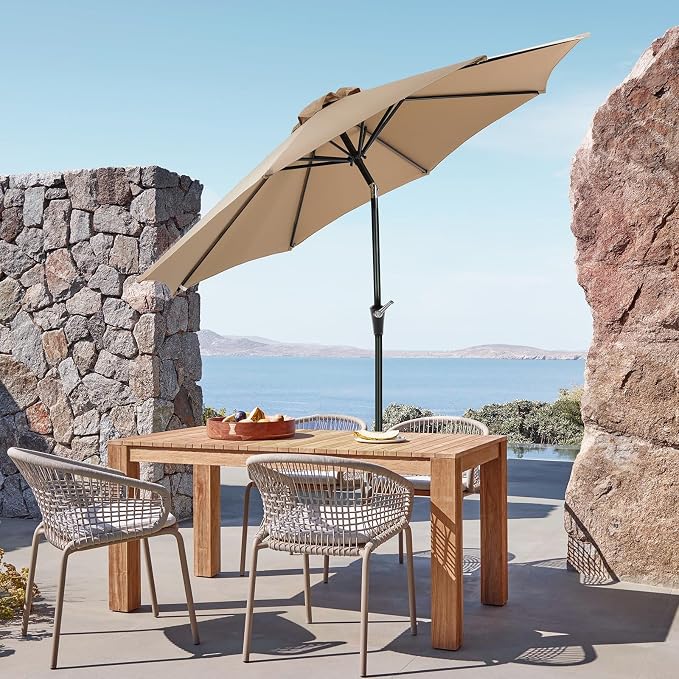 OLIXIS 9ft Patio Table Umbrella, Outdoor Patio Umbrella with Tilt for Pool | 9 Feet Patio Umbrella with Crank Button 8 Sturdy Ribs, Waterproof Sun Shade Umbrella for Market Beach Terrace Restaurant