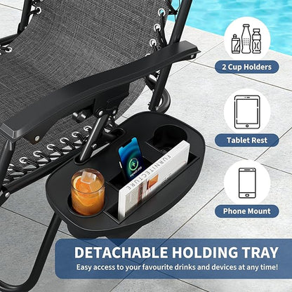 Garvee Zero Gravity Chair Set of 2, Patio Lounge Chair Outdoor with Pillow & Cup Holder Tray, Adjustable Reclining Chair, Folding Portable Camping Chair for Deck, Beach, Yard, Garden - Gray