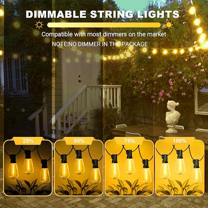 LAMPHOME 2-Pack 26Ft ST38 Outdoor String Lights, Warm Yellow Edison LED Patio Light with 12+1 Shatterproof Bulbs, Waterproof for Bistro Christmas Party Garden Decor