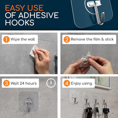 Adhesive Wall Hooks for Hanging, Heavy Duty No Drill, 22 lbs, 20 Pack | GLUIT Adhesive Wall Hooks for Hanging, Transparent Waterproof Sticky Towel Hook for Bathroom Kitchen Home Outdoor