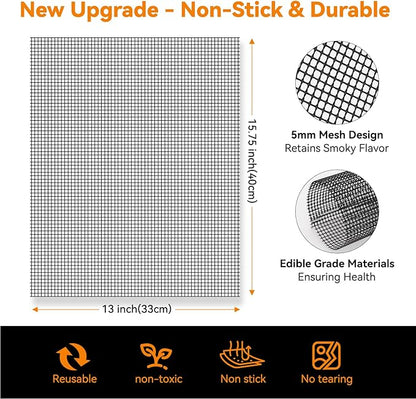 Dailyart Grill Mesh Mat - Set of 5 Non-Stick Mesh Grill Mats for Outdoor Grill -Even Heating&Easy to Clean& Reusable Outdoor BBQ Accessories, Works on Gas, Charcoal, Electric Grills 15.75 x 13 Black