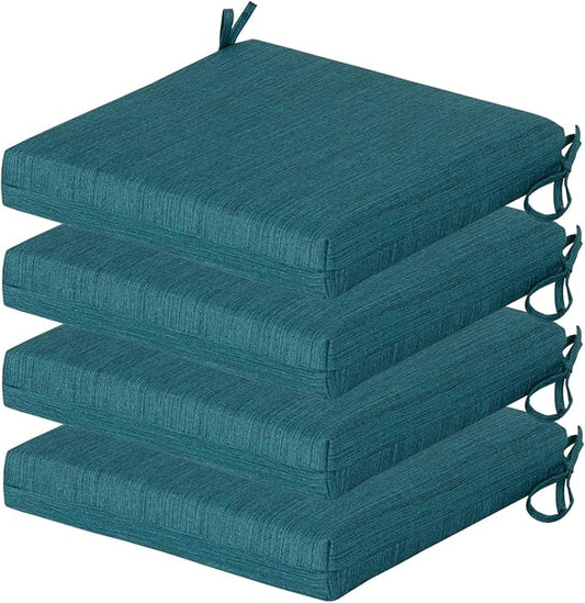COZYVIDA Outdoor Chair Cushions Set of 4, 20"x20" Square Seat Pads with Tie Straps and YKK Zippers, 30D High-Density Foam, Water-Resistant Fabric,UV-Resistant 1000+ Hrs,Malachite