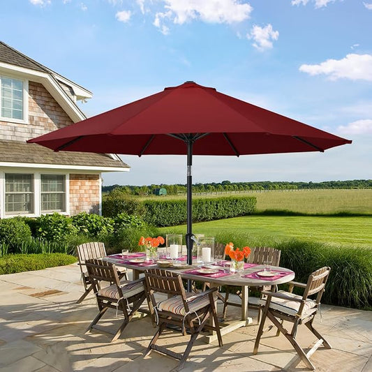 MASTERCANOPY 9ft Patio Umbrella with Tilt & Crank, Burgundy | 8 sturdy ribs;UV/water resistant;Vent;easy setup;for garden/deck/backyard/pool