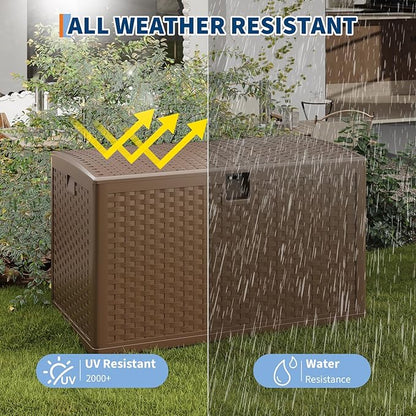 Garvee 120 gallon Waterproof Outdoor Storage Box, Lockable Plastic Deck Box with Lid, Patio Storage Bin for Pool, Garden Tools, Backyard, Porch, All-Weather Protection, Brown