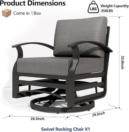 ALAUML Aluminum Outdoor Swivel Chairs High-Back Metal Swivel Rocking Chairs for Patios, Porches, Backyards, and Gardens—Grey
