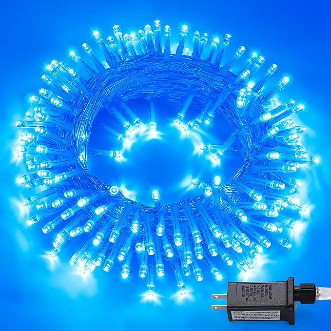 JMEXSUSS 150 LED Blue String Lights Indoor Outdoor Waterproof, Connectable 59 Ft Plug in String Lights, 8 Modes Blue Christmas Lights for Bedroom, Patio, Party, Holiday Decorations, EXS-S-0150