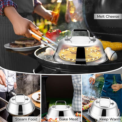 Onader 9 Inch Griddle Melting Dome Lid, Stainless Steel Round Basting Cover Set of 4