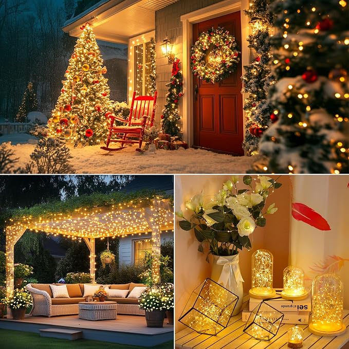 Brightever Solar String Lights, 1-Pack 40FT 100LED Solar Fairy Lights with 8 Lighting Modes, Solar Lights Outdoor Waterproof for Patio Christmas Wedding Party Tree Yard Decoration (Warm White)