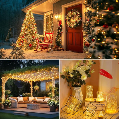 Brightever Solar String Lights, 1-Pack 40FT 100LED Solar Fairy Lights with 8 Lighting Modes, Solar Lights Outdoor Waterproof for Patio Christmas Wedding Party Tree Yard Decoration (Warm White)