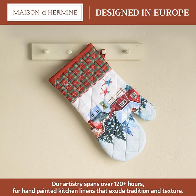 Maison d'Hermine Oven Gloves 100% Cotton Oven Mitt (7" x 13", Pack of 1) | With Loop Heat Resistant BBQ Cooking Gloves Baking Kitchen Handling Hot Pans Thanksgiving Christmas - Megeve