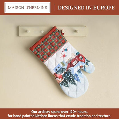Maison d'Hermine Oven Gloves 100% Cotton Oven Mitt (7" x 13", Pack of 1) | With Loop Heat Resistant BBQ Cooking Gloves Baking Kitchen Handling Hot Pans Thanksgiving Christmas - Megeve