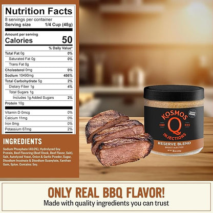 Kosmos Q Reserve Blend Brisket Injection, Premium Beef BBQ Marinade for Tender & Juicy Brisket, Phosphate-Enhanced for Moisture Retention, Competition-Grade Seasoning, Gluten Free, 16 Oz Jar