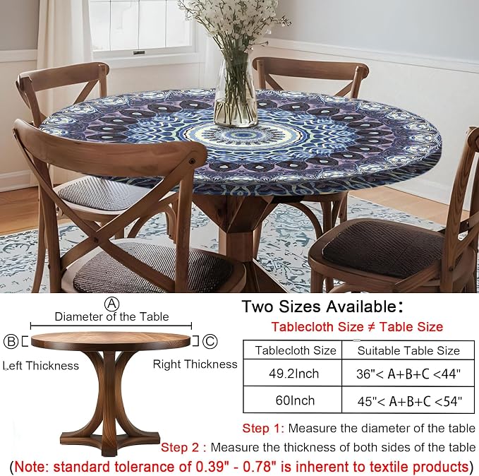 opstellen Fitted Round Tablecloth Waterproof Table Cloth Vinyl Indoor Outdoor Circle Cover for 45-54" Tables Dining Kitchen Apartment Home Party Gear Gifts Summer Fall Patio Picnic Camping Essentials