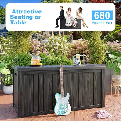 PatioZen 200 Gallon Deck Box,Resin Outdoor Storage Box with Lockable for Patio Furniture, Pool Accessories, Garden Tools Waterproof Outside Storage Box (Black)