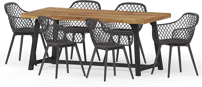Christopher Knight Home Patrice Outdoor Dining Sets, Black + Sandblast Black
