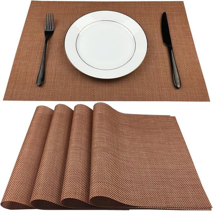 WAZAIGUR Placemats,Easy to Clean Crisscross Woven Vinyl Place Mats Durable Non-Slip Heat Resistant Table Mats,Placemats for Kitchen Table Set of 4,Rust Red