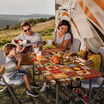 Fall Pumpkin Picnic Table Cover with Bench Covers Thanksgiving Maple Leaves Sunflower Plaid Camping Tablecloth Waterproof Elastic Edges Fitted Rectangle Tables Cover for Indoor Outdoor 3PCS 30x72 Inch