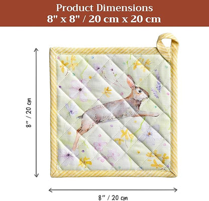 Maison d' Hermine Pot Holders 100% Cotton Heat Resistant Potholders 8" x 8" Hot Pads with Loop BBQ Cooking Baking Hotel Farmhouse Kitchen Handling Hot Pans Spring Summer (Pack of 1, Easter Zest)